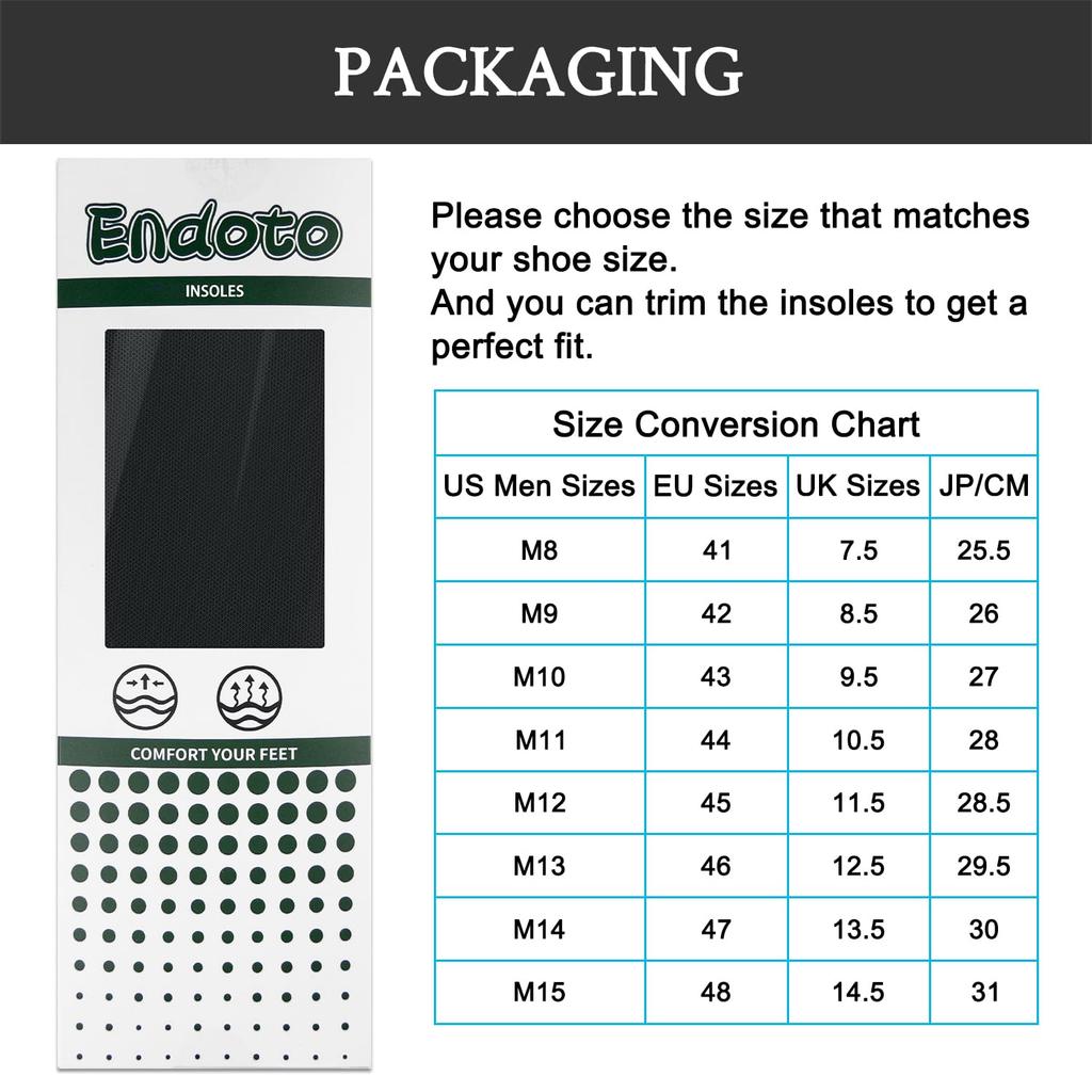 Endoto Insoles for Carhartt Work Boots Replacement Men's - Insoles/Insoles (Size 25.5cm)