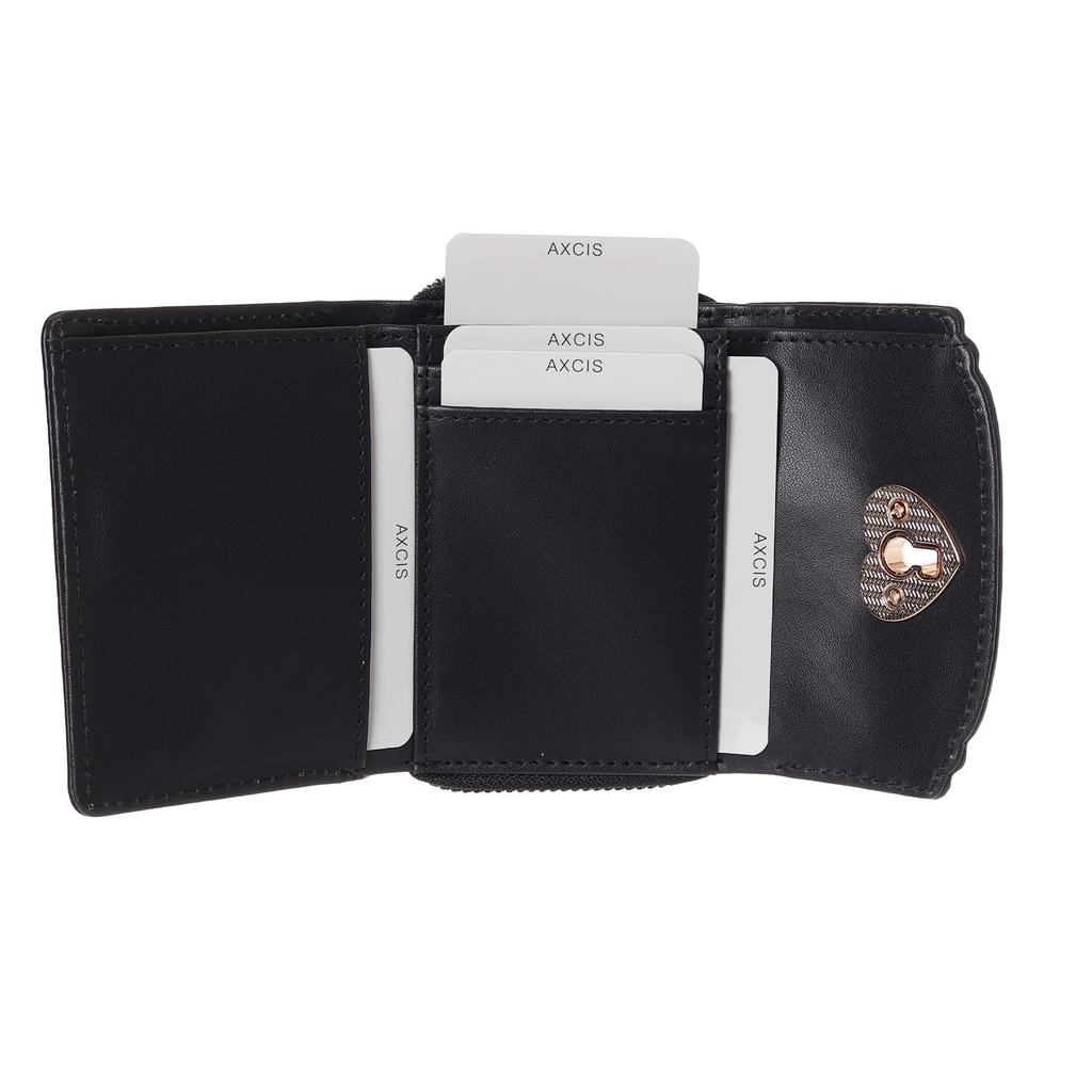 Coboca+ WC25147 Amelis Women's Wallet, Black Leather, with Heart-Shaped Lock, Ribbon Detail, Six Card Slots, and Coin Purse, 9 x 10 x 3 cm (Black)