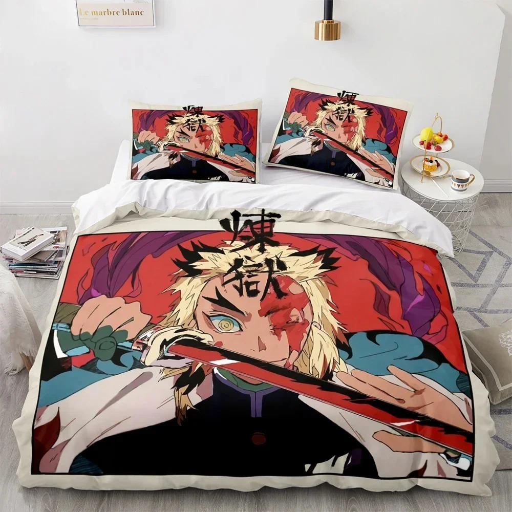 Anime Demon Slayer Kamado Tanjirou Sängkläder Set Påslakan Örngott Täcke King Queen Size Pojkar Vuxna A