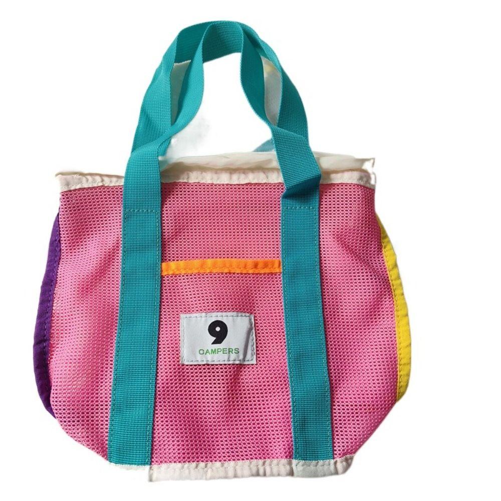 

Short Handles Mesh Beach Bag Portable Travel Mesh Organizer Bathing Wash Pouch Children s Toy розовый