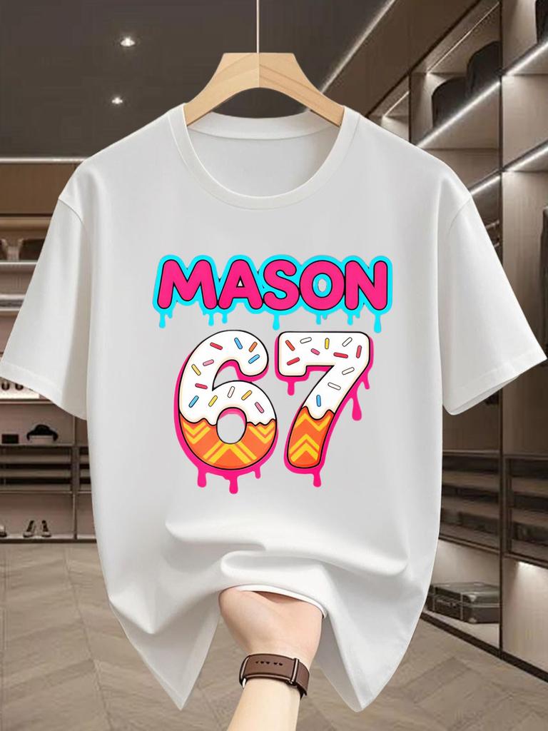 Dripping Mason Text 67 Donut Sprinkle Print Unisexs Short Sleeve Tshirt Crew Neck Sweet Style Casual Outdoor Daily Comfort Wear