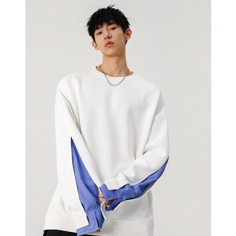 

2025 Spring Autumn Men Casual Patchwork T Shirts Men Loose Round Neck T-Shirts Man Long Sleeve Hip Hop Casual Tops Tees M білий