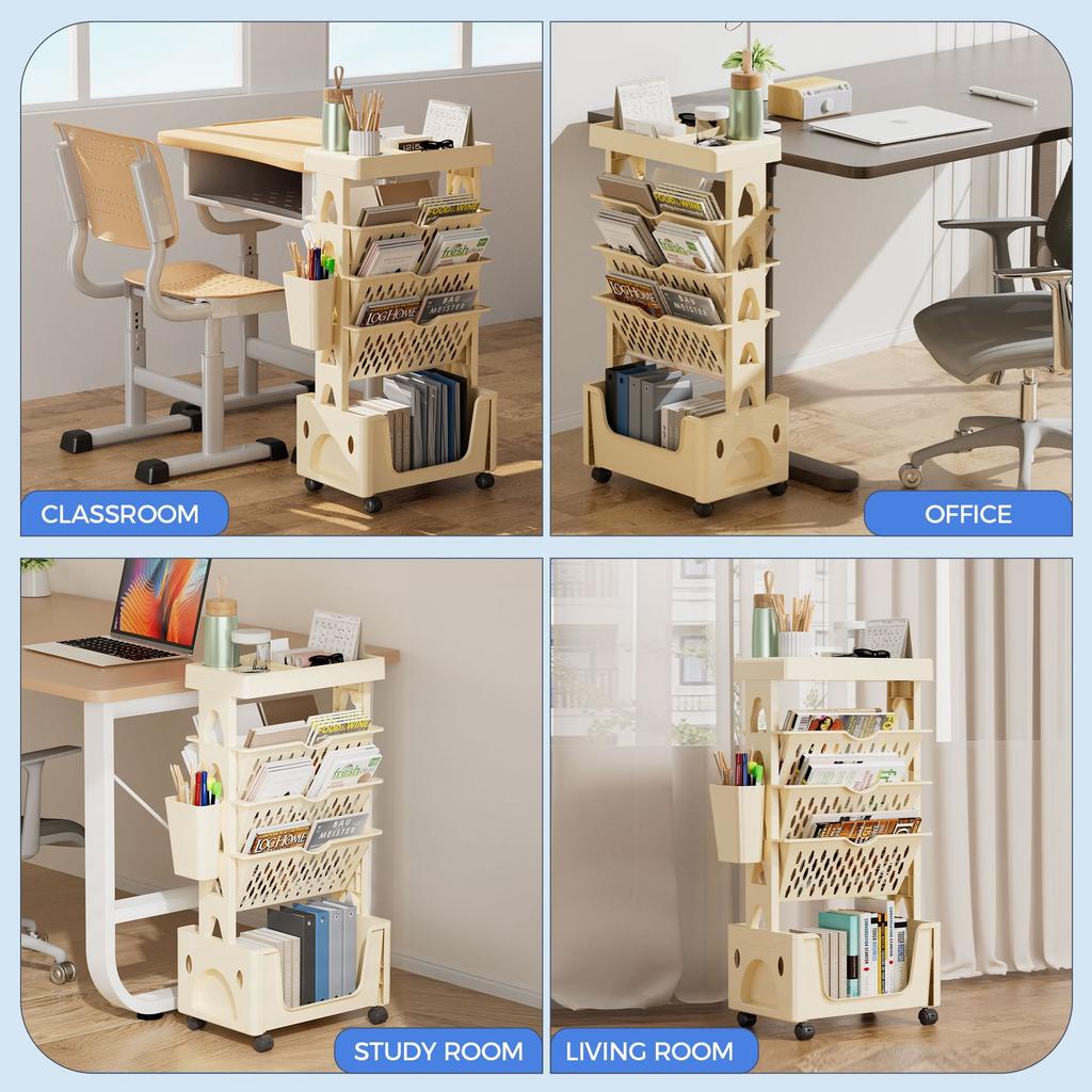 Multi-layer Storage Rack, Storage Rack, Floor-standing Bookshelf, Small Cart, Movable, with Wheels