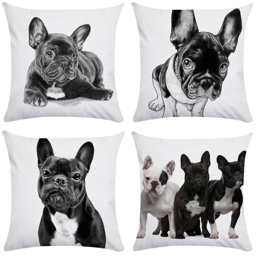 French Bulldog Dog Cushion Covers Dog Painting Pillowcase Decorative Pillow Covers Bedroom Sofa Home Decoration 45X45Cm Car Seat
