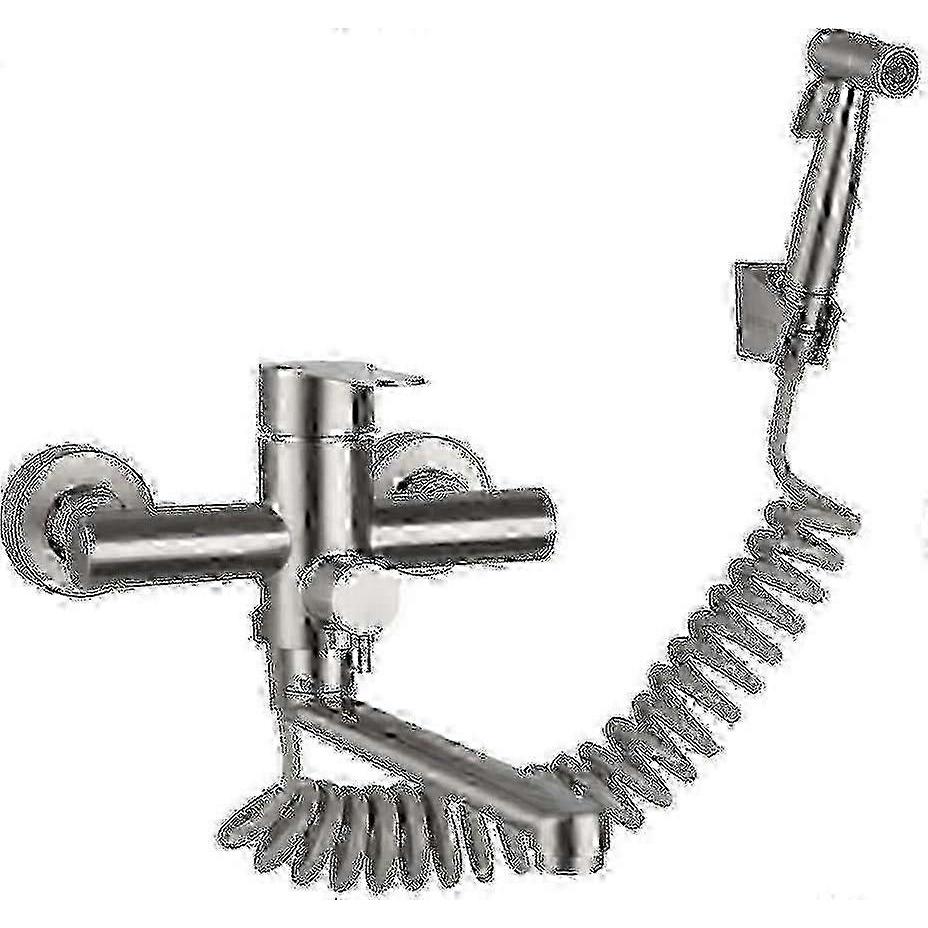 Single Handle Kitchen Faucet Wall Mounted With Hand Shower, With Spray Gun, Kitchen Sink, Stainless Steel Faucet, Hot/cold Water, Laundry Tub, Rotatab
