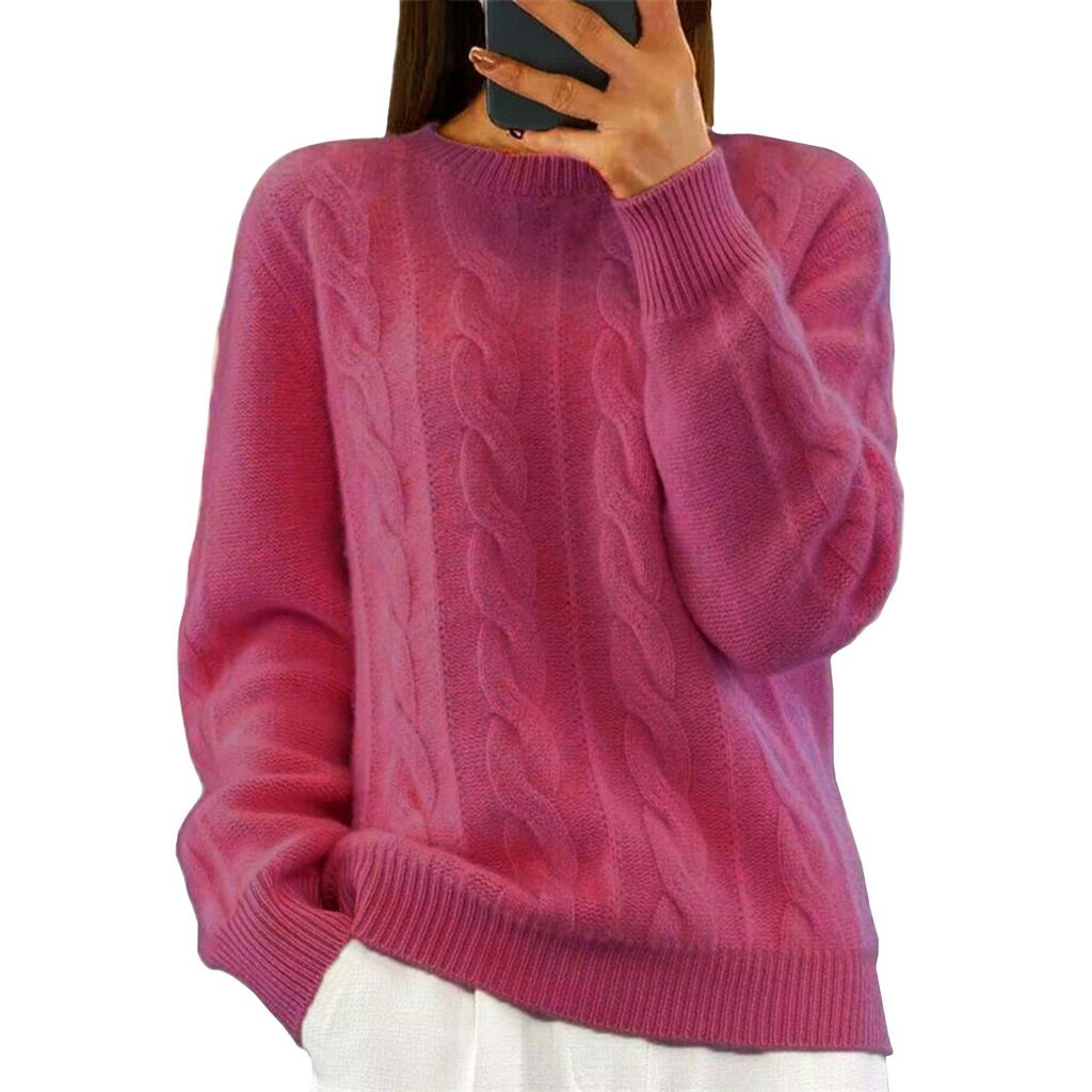 Women's Fashion Solid Colour Long Sleeve Twisted Flower V-Neck Knitwear Pullover Top Sweater