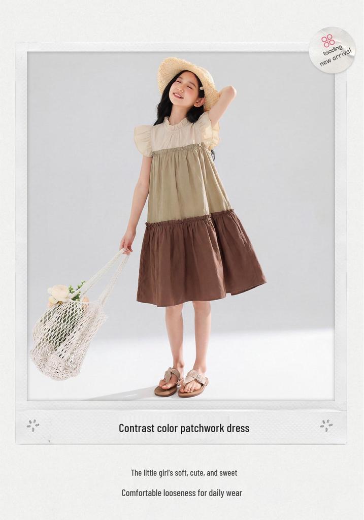 Japanese Mori Girl Style Cotton Sleeveless Summer Dress - Breathable, Patchwork, Layered, Color Block, Loose Fit