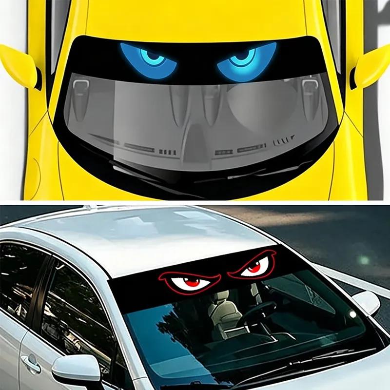 Car Front Windshield Decor Sticker 130x20cm Demon Eyes Pattern Vehicle Anti-Scratch Decal Universal Car Front Windshield Sticker