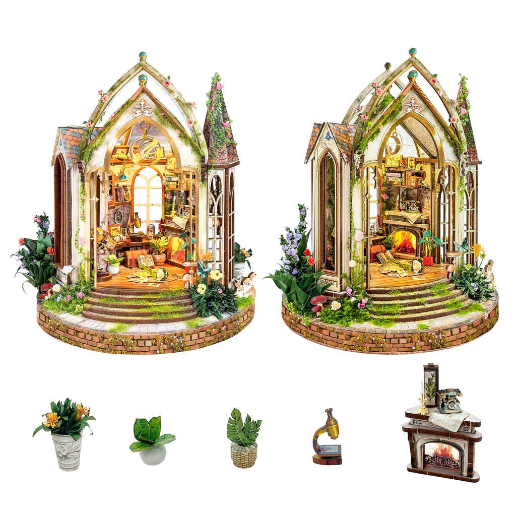 DIY Wooden Book Nook Dreamland Floral Studio Figurines Miniatures Bookend Handmade Bookshelf for Friends Gifts Home Decor Crafts