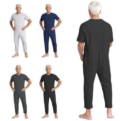 Erwachsene Herren Adaptive Kleidung XS-3XL: Einteiler mit Rundhalsausschnitt, kurzen Ärmeln, einfarbig und mit Reißverschluss hinten für die Pflege von Demenzkranken und Menschen mit besonderen Bedürfnissen