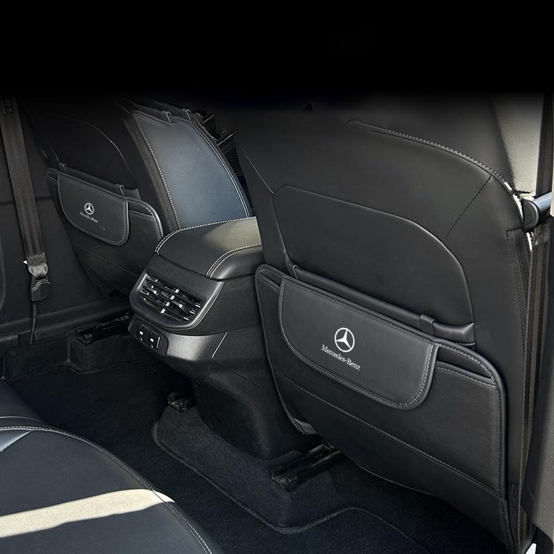 PU Leather Car Seat Back Anti Kick Pad Waterproof Anti Scratch Protector with Storage Pocket for Mercedes-Benz C E S GLC GLE Etc