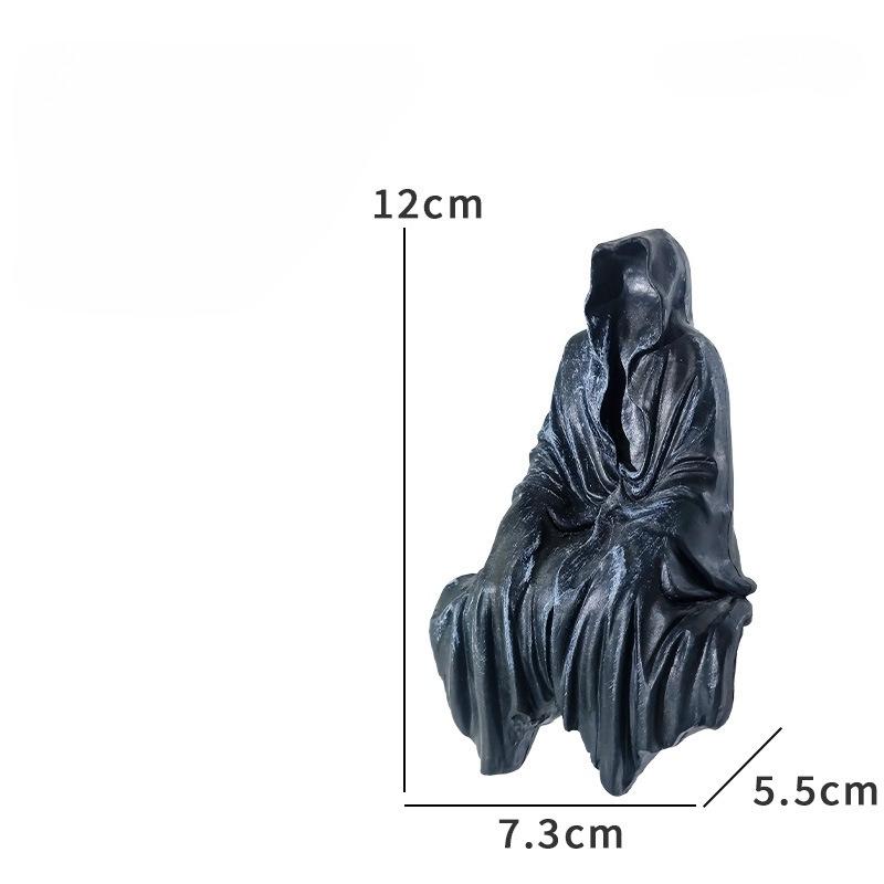 Schwarze Kleidung Mysteriöser Meister Ornament Horror Schwarz Gewandeter Nachtwandler Gothic Sitzend Harzhandwerk Ornament Desktop-Dekoration