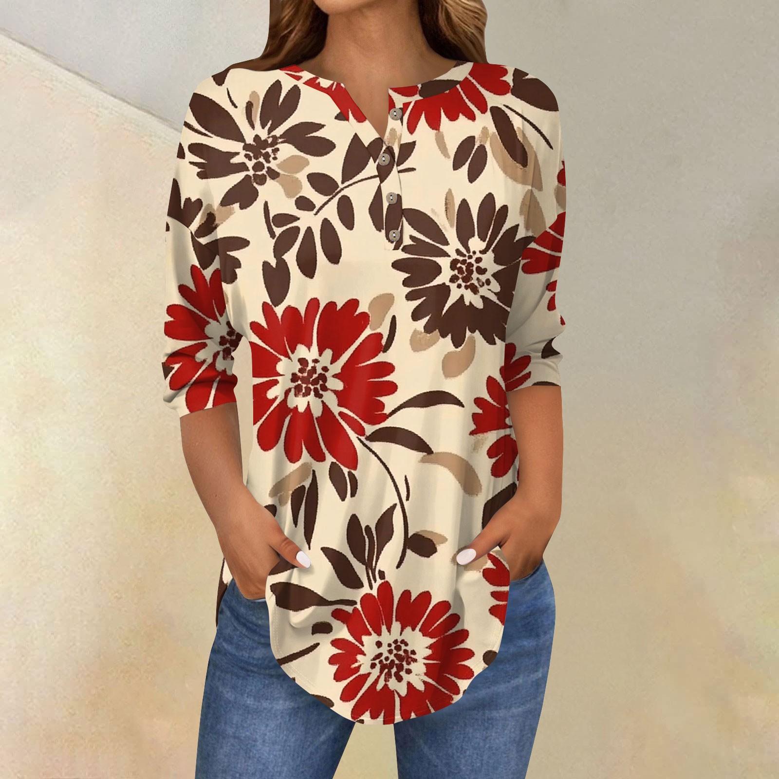 

Жіноча вільна футболка-пуловер з коміром на ґудзиках і рукавом три чверті XXL