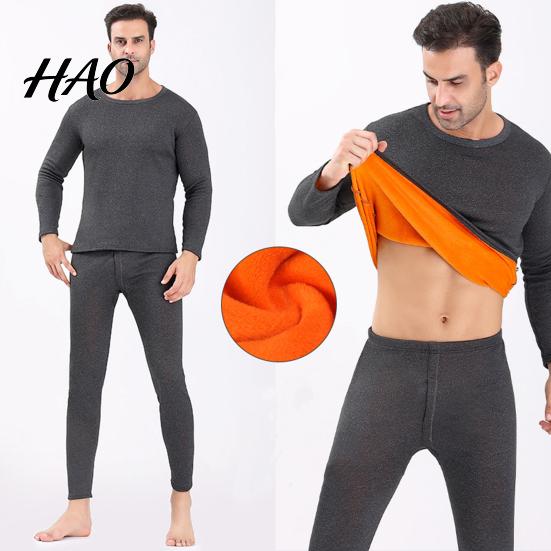 Thermal Pajamas 2 Pcs/Set Unisex Winter Warm Underwear Set Round Neck Slim Fit Long Sleeve Solid Color Thick Fleece Lined Soft Elastic Sport