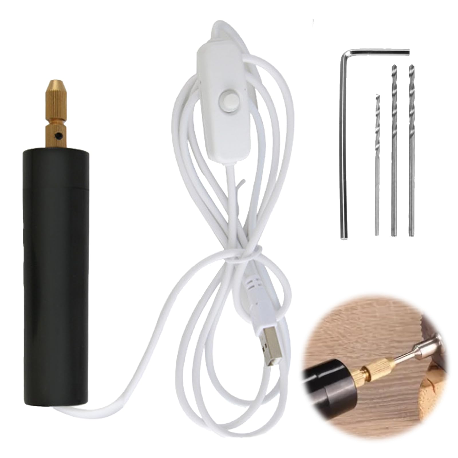 

PAVIKE USB Electric Hand Drill with Pin Vise Precision Drill for and DIY Includes 3 Drill Bits and a Hex Wrench Portable Hole Drilling Tool Ideal for чорний