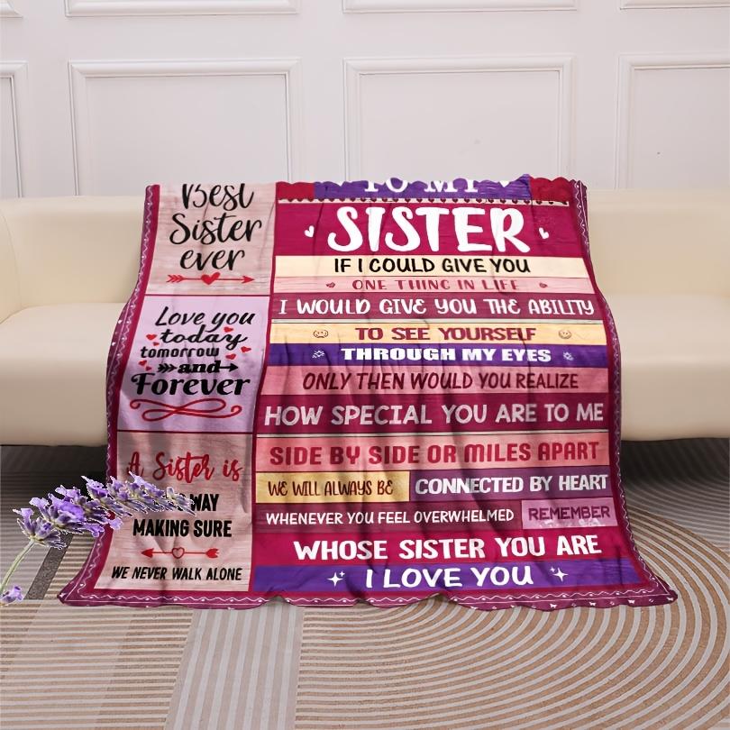 1pc Red Flannel Blanket To My Sister Printed for Home Bedroom Decoration Warm Soft Comfertable Office Blanket for Sofa Chair