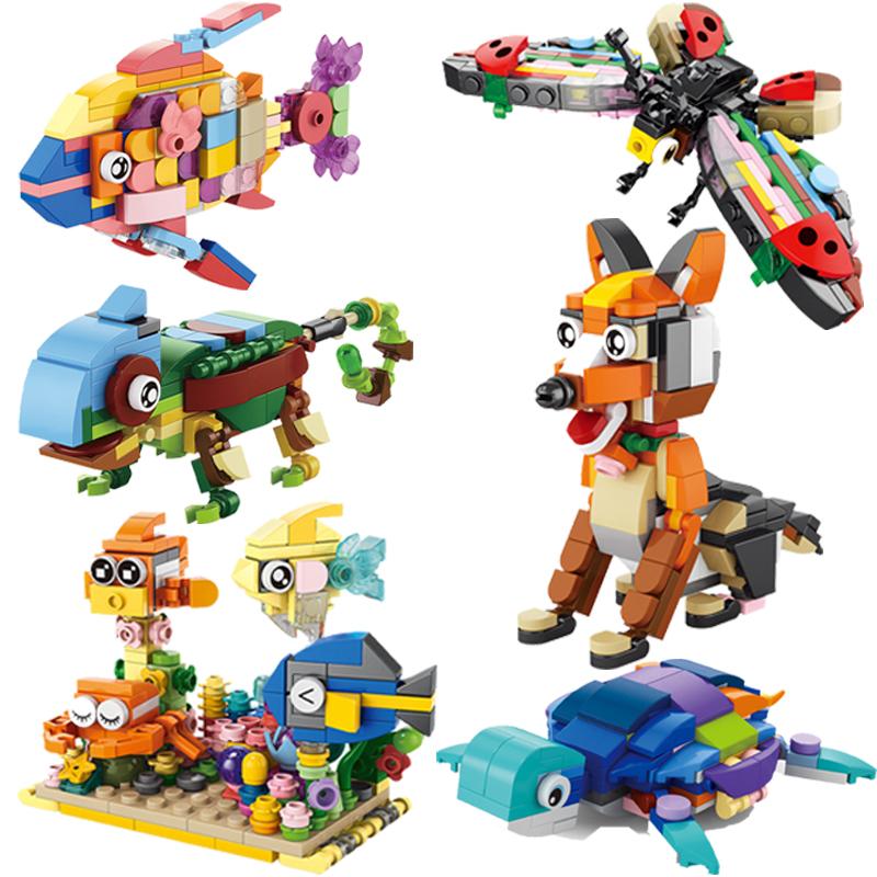 Animals World Building Blocks Cute Animals Panda Dog Elephant Giraffe Insects Honeybee 10 In 1 Kit Bricks Model Kids Toy Gifts