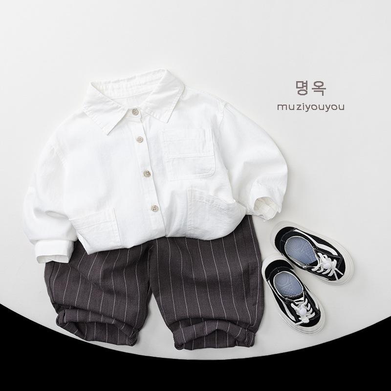 Unisex Kids Vertical Stripe Casual Long Pants Korean Style Children Fashion Trousers