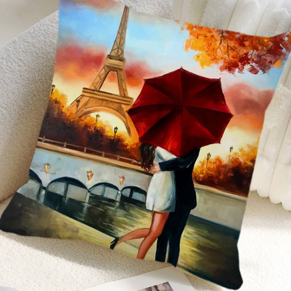 Paris Eiffel Tower Pillow Case Square Pillow Bedroom Sofa Leisure Comfort Cushion Car Home Decoration