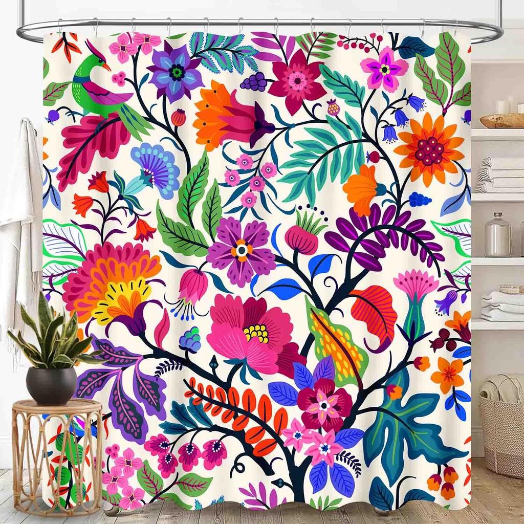 Boho Floral Shower Curtain for Bathroom,Colorful Mandala Tropical Flower Vibrant Ethnic Paisley Print Bohemian Unique Vintage