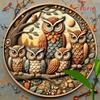 Bohemian Owl Family D Flat Round Metal Tin Sign  Vintage Forest Owl Art Wall Plaque for Rustic Home Decor