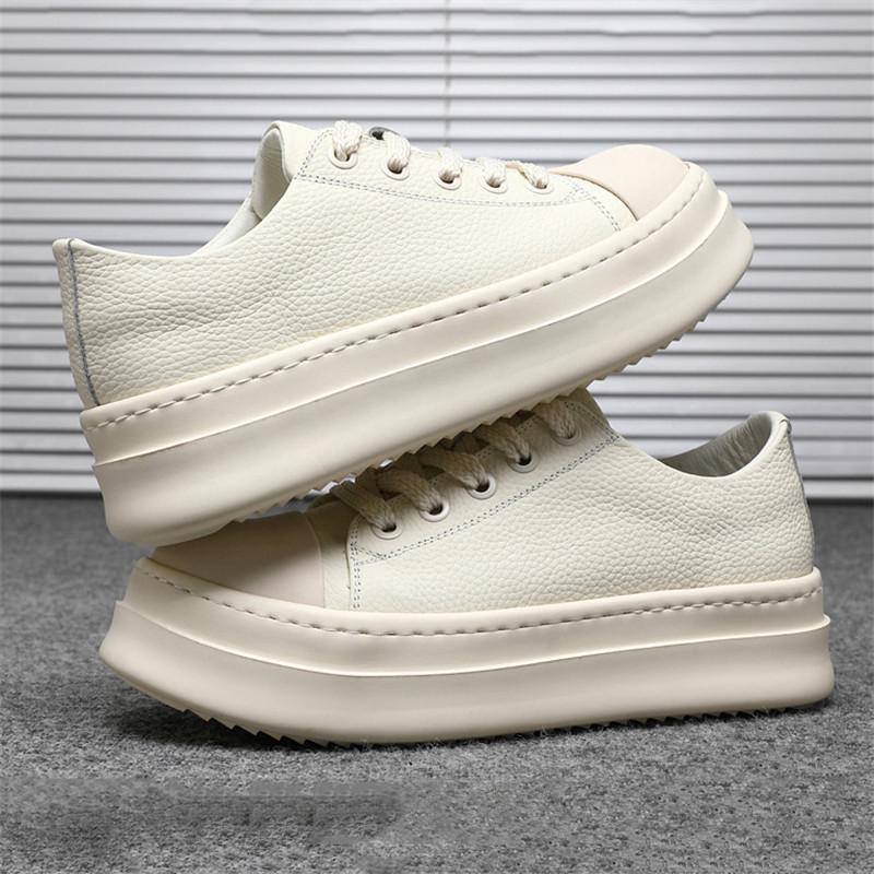 Fashion New Men's All Match Lace Up Genuine Leather Height Increasing Causal Shoes Male Fashion Flats Moccasins Walking Sneakers