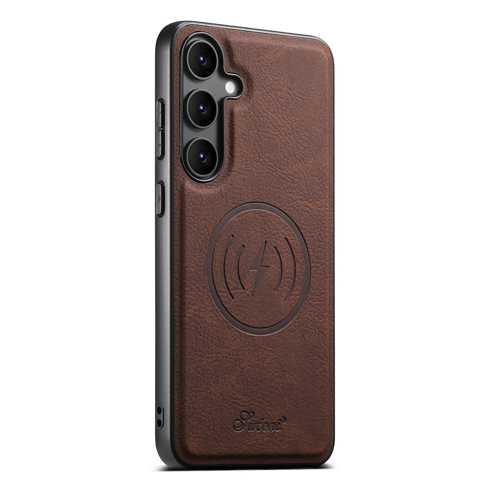 

For Samsung Galaxy S24 Magnetic Case Card Holder Kickstand Litchi Texture Leather Back Cover Black