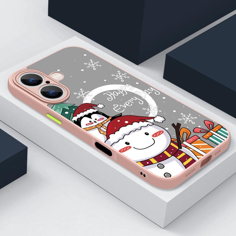

Чехол для телефона Merry Christmas Tree Snowman Print для iPhone 16 15 Pro Max 14 13 Pro 12 11 8 7 для MagSafe Magnetic Shockproof Soft Edge Clear Matte Cover iPhone 16