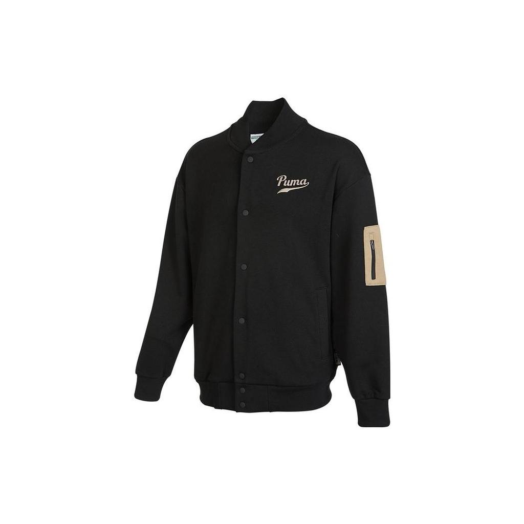 Puma Solid Color Logo Print Single-Breasted Long Sleeve Jacket Men Jackets Black 536788-01