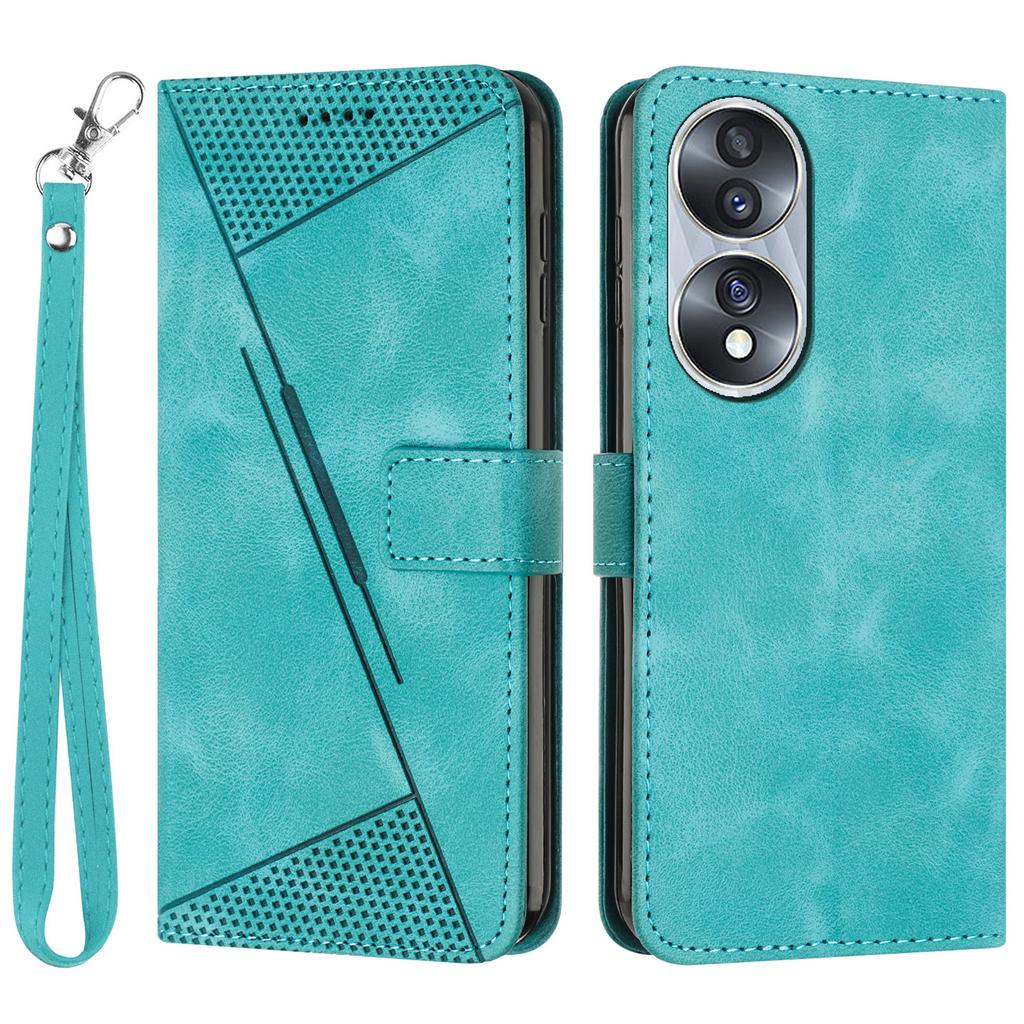 Protective Shell for Honor 70 5G Triangle Imprint Leather Stand Wallet Mobile Phone Cover with Strap