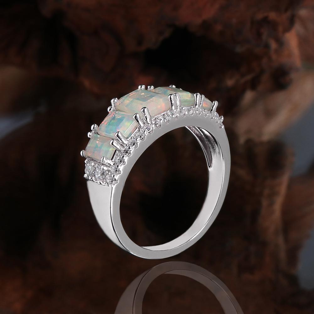 Women's 925 Sterling Silver Jewelry Set Octagonal Opal 6.1CT Natural Gemstones Simple Design Clasp Earrings Rings for Fine Gifts