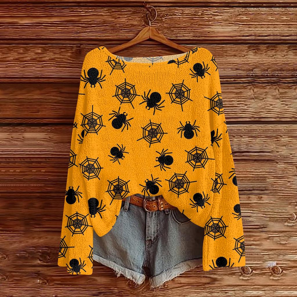 Womens  Fall Sweaters Long Sleeve Print Tops Pullover Sweaters Loose Dressy Casual Basic Clothes