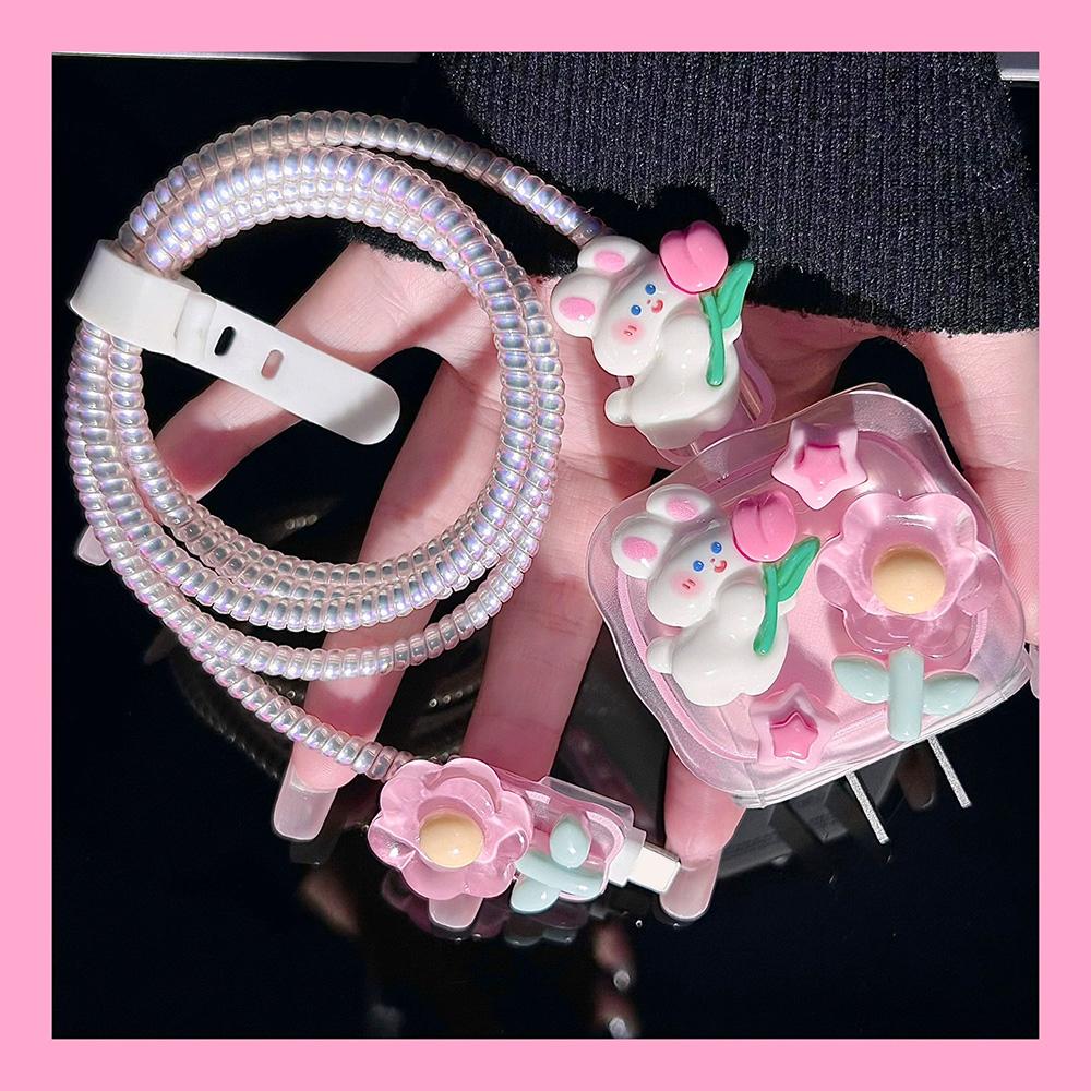 Geeignet für Apple Datenkabel Schutzhülle Ladegerät 20W Schnellladung bruchsicher Kabelaufwickler Niedliches Blume Tier Fortgeschritten