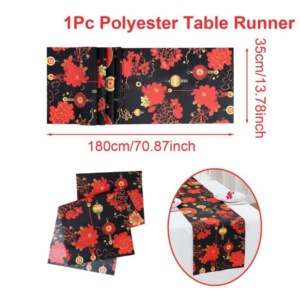 Red Golden Color New Year Table Runner Rectangular Shape Lantern Print Table Runner Horse Design Chinese Style Tablecloth