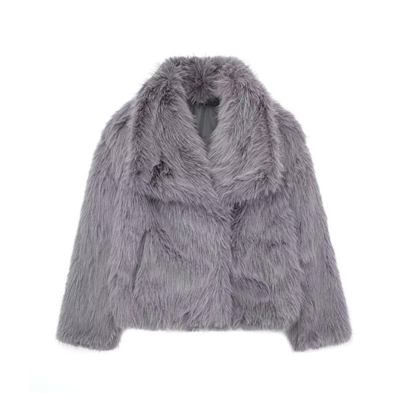 Women Faux Fox Fur Cropped Coat Large Lapel Collar Luxury Short Fluffy Jacket Cruelty‑Free Warm Outerwear For Winter Party Street Wear