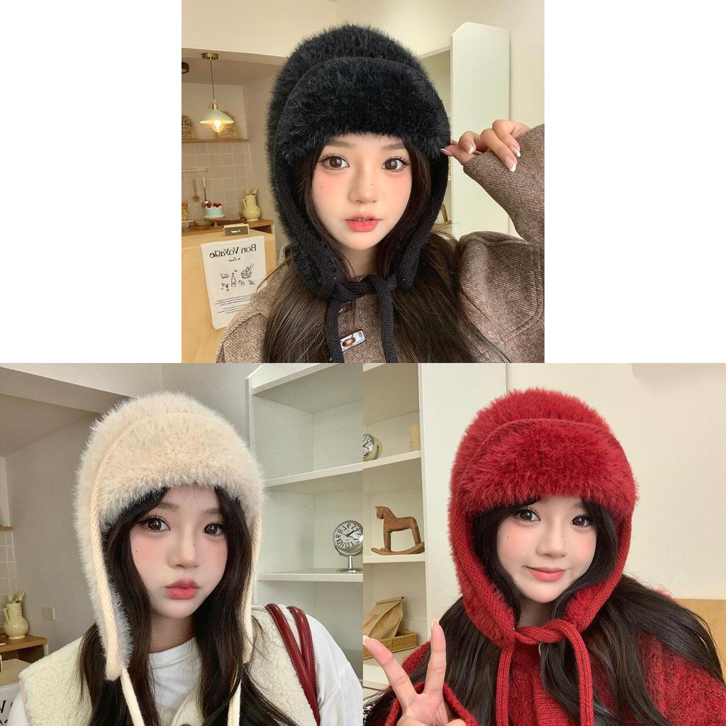Knitted Winter Hat With Plush Ear Cover For Outdoor Cold Weather Fashion Style
