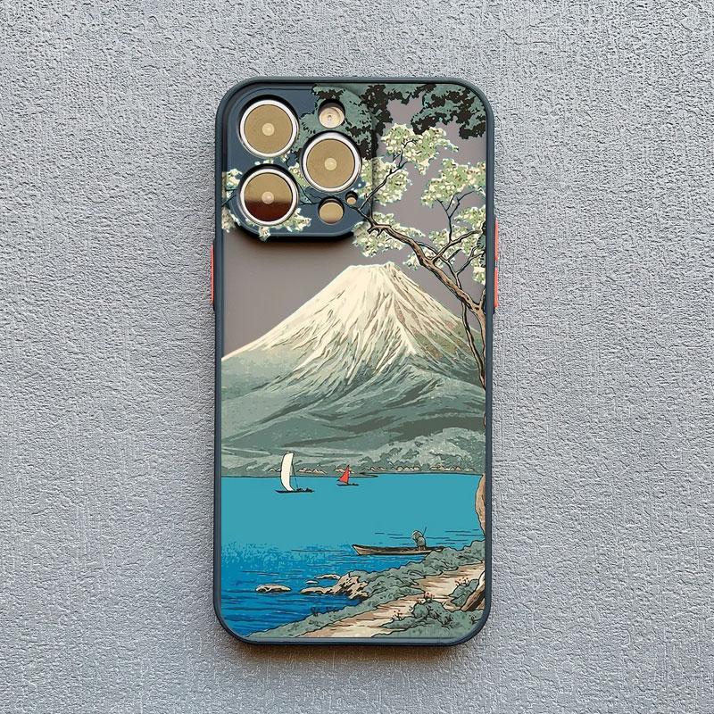 Cherry Japanese Phone Case for iPhone 16 15 14 13 12 11 Pro Max Mini SE 7 8 Plus XR XS X Mount Fuji Shockproof Back Cover Cases