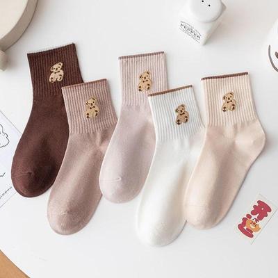 5 Paar Socken für Damen, Baumwolle, warm halten, braune Socken, lustige, schöne Cartoon-Thermosocken
