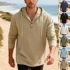Men's Linen Hooded Long-Sleeved T-Shirt Beachwear & Leisurewear Loose Fit with Large Pockets Henley Neck Top