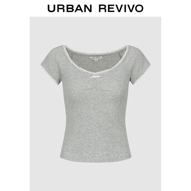 

UR 2026 Women s Sweetheart Neck Lace-Trim T-Shirt XL