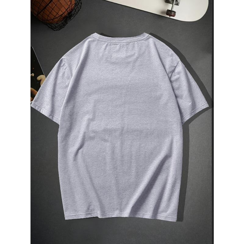 European sizes Trendy Skeleton & Letter Pattern Print Men's Comfy T-shirt For Halloween, Graphic Tee Men's Summer Outdoor Clothes