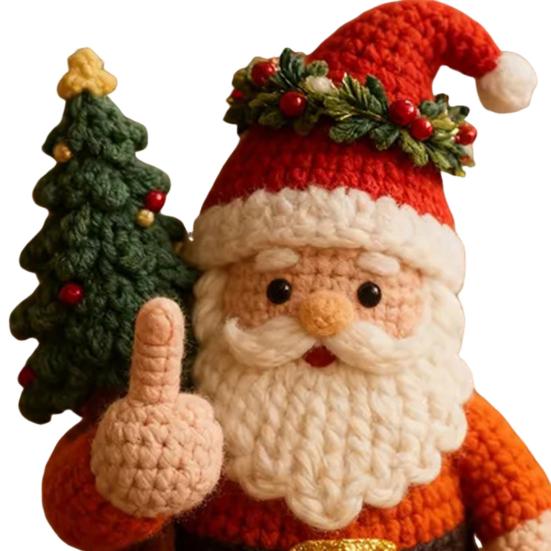 1/2/4Pcs Christmas Crocheted Santa Claus Ornament Handmade Knitted Yarn Middle Finger Santa Doll Xmas Holiday Party Decoration
