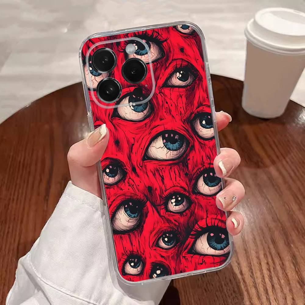 Scary Red Evil Demon Eyes Phone Case For iPhone 17,16,15,14,13,12,11 Plus,Pro,Max,XR,XS,Plus,E,SE4,Mini Transparent Cover