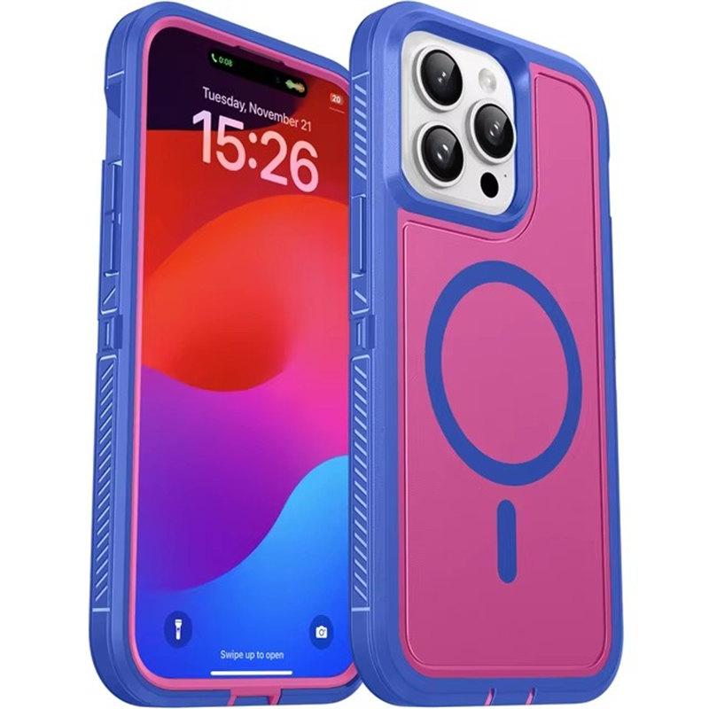 

Ударопрочный бронированный магнитный чехол для iPhone 16 15 14 13 12 Pro Max 16 15 14 Plus iPhone 11 для беспроводной зарядки Magsafe чехол для телефона iPhone 15 ярко-розовый
