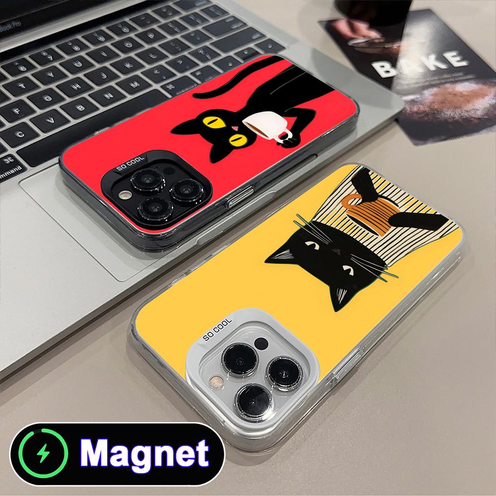 Cute Coffee Cat Translucent MagSafe Mobile Phone Case for iPhone 17 16 15 14 13 12 11 Air Pro Max Plus Colorful Cover