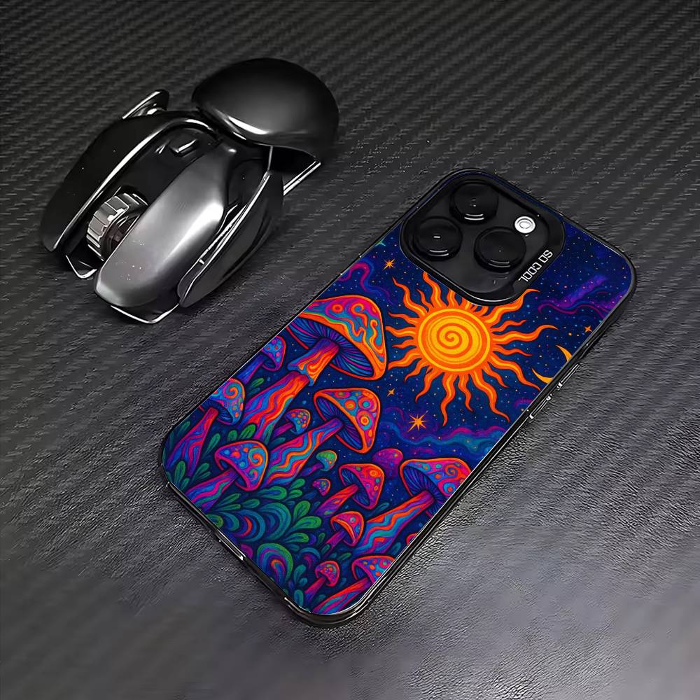 Trippy Psychedelic Mushrooms Phone Case For iPhone17,16,15,14,13,12,11 Plus,Pro Max Colored Silver Plated Inside Cover