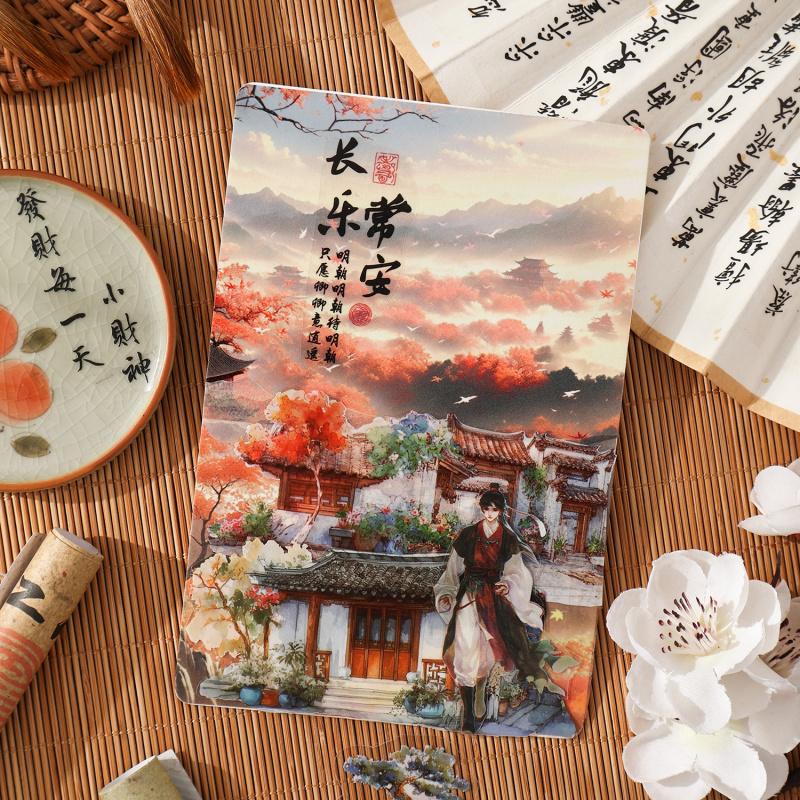 10 Sheets Chinese Ancient Style Landscape Long Strip Stickers Ink Wash Mountain & River Patterns for Scrapbook DIY Decoration