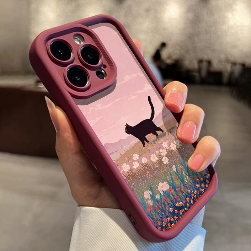 Black Cat Strolling in Hanada Phone Case Suitable for iPhone17 16 15 14 13 12 11Pro/Max/Plus Anti Drop and Anti Shock Back Cover