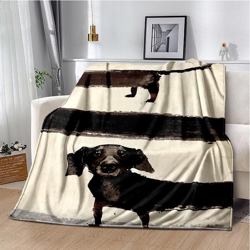 Dachshund Blanket Cute Black and Red Paws Printed Soft Flannel Blanket Warm Cozy Blanket for Teens Adults Kids