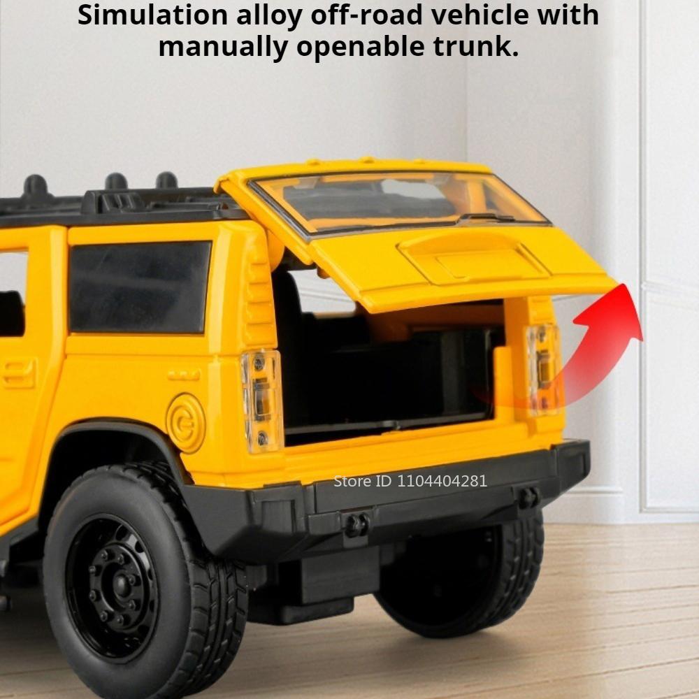 1:32 H2 Alloy Off Road Vehicle Diecast Model Toys Car Sound Light Pull Back Rubber Tire Doors Opened Models Children's Day Gifts